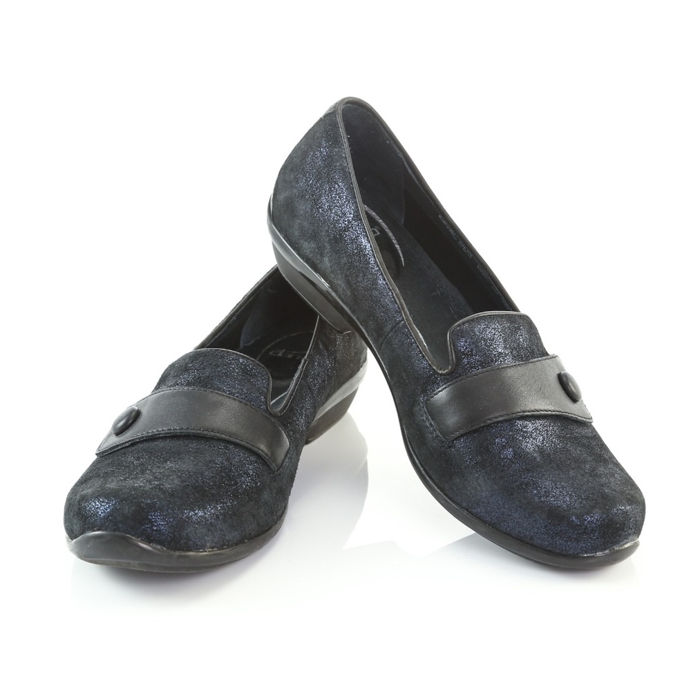 Dansko Shimmer Blue Nubuck Suede Slip On Loafers